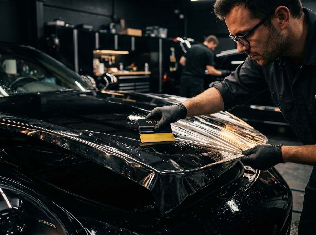 Instalación profesional de Paint Protection Film (PPF) en vehículo de lujo en Valencia